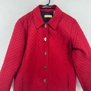 Kate Hill Casual Red‎ Quilted Button Front Jacket Women Size Medium